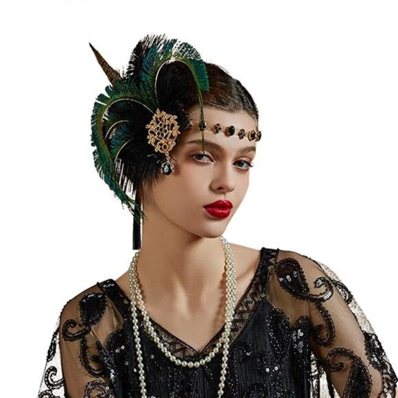 Tea Party Fascinators for Girls, Green Black - Picture 2 of 4